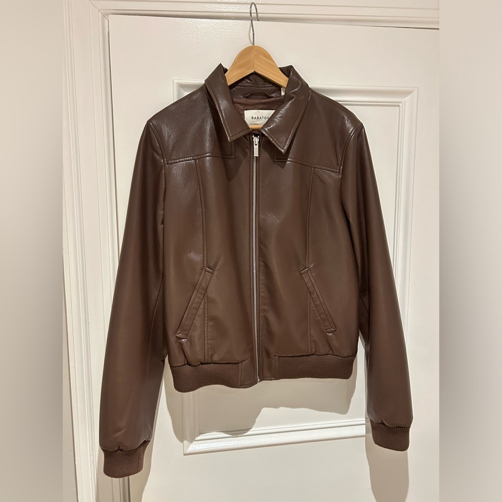 BABATON LEATHER BOMBER IN BROWN SIZE LARGE